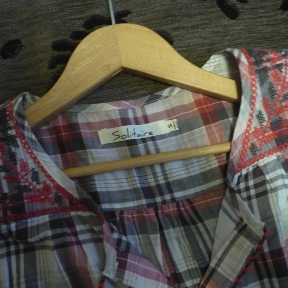 Anthropologie Solitaire Plaid Tassel Boho Tank Top Tunic Cotton Small - Picture 6 of 10